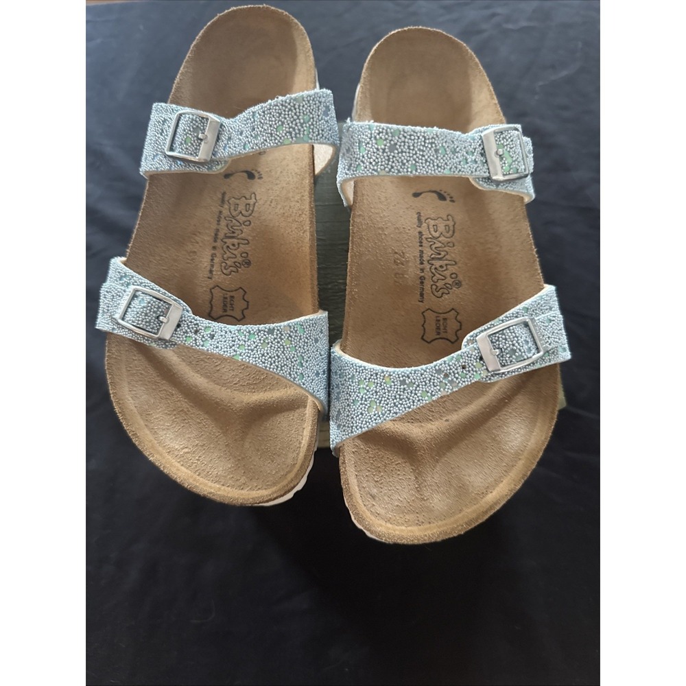Birki's BirkenstockWomen's Slip On Sandals Size 7 Light Blue Glitter Bling Bling